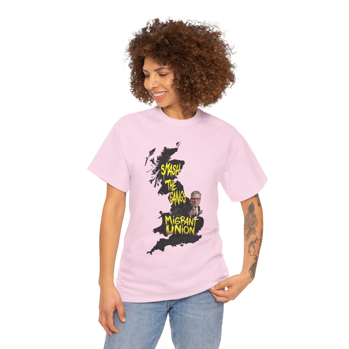 MIGRANT UNION starmer smash the gangs edition - Graphic Unisex Cotton Tee | Smash the Camps, Migrant Union | Protest Wear, Street Style, Music Festival, Casual Outfit