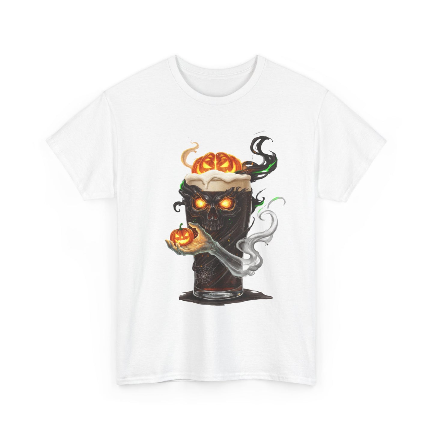 Spooky Skull Pumpkin Guiness Unisex Heavy Cotton Tee