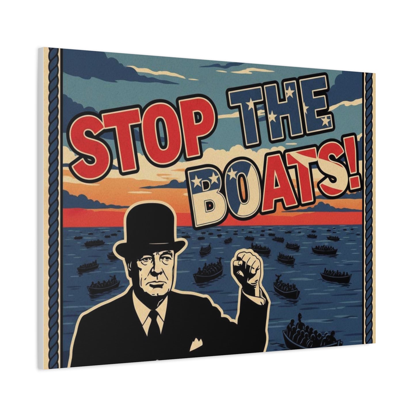 Stop the boats winston churchill retro potrait Matte Canvas, Stretched, 1.25"