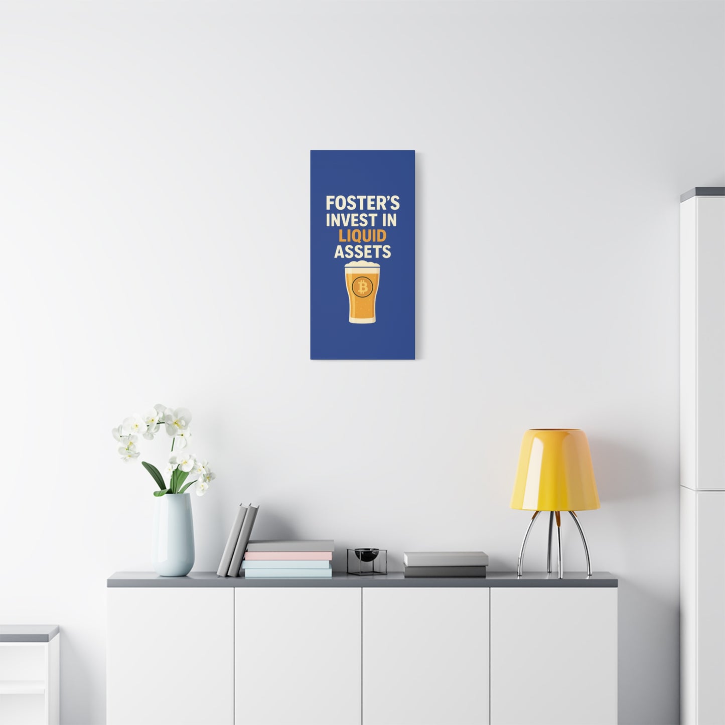 Bitcoin Liquid Assets Fosters Canvas Art, Wall Decor, Cryptocurrency Gift, Modern Home Art, Unique Beer Themed Decoration