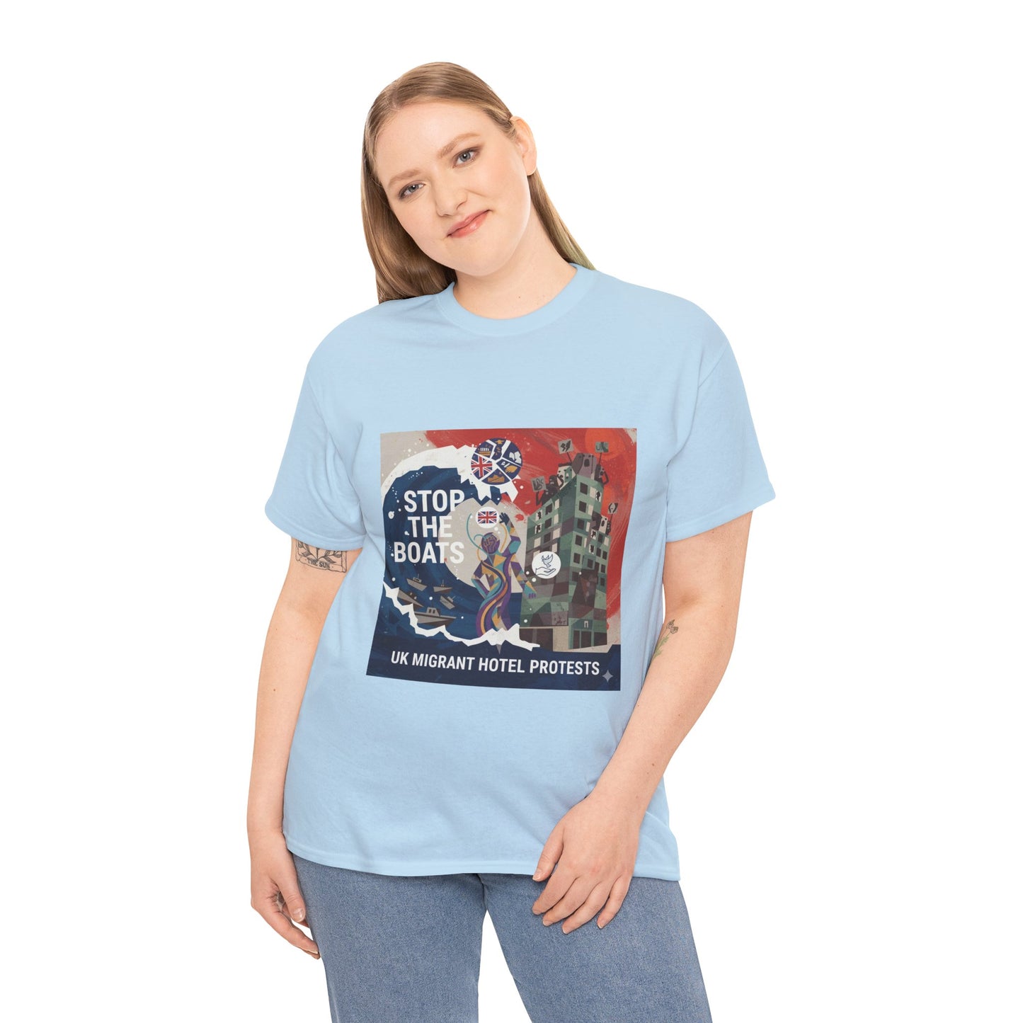 Amazing graphics stop the boats Protest Graphic Tee, T-Shirt, Unisex Cotton Shirt for Activism, Casual Wear, Gift for Advocates, Statement Clothing