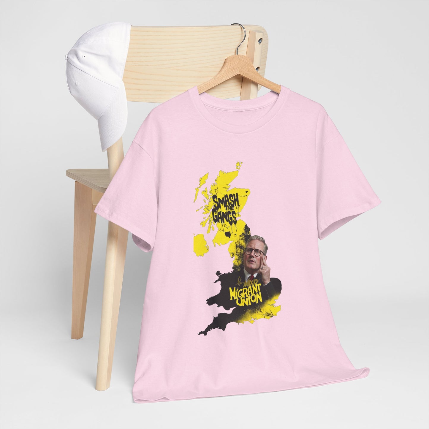 MIGRANT UNION starmer smash the gangs edition - Unisex Heavy Cotton Tee with Custom Graphic Design, Casual Wear, Gift for Him/Her, Unique T-shirt, Graphic Tees for Every Occasion