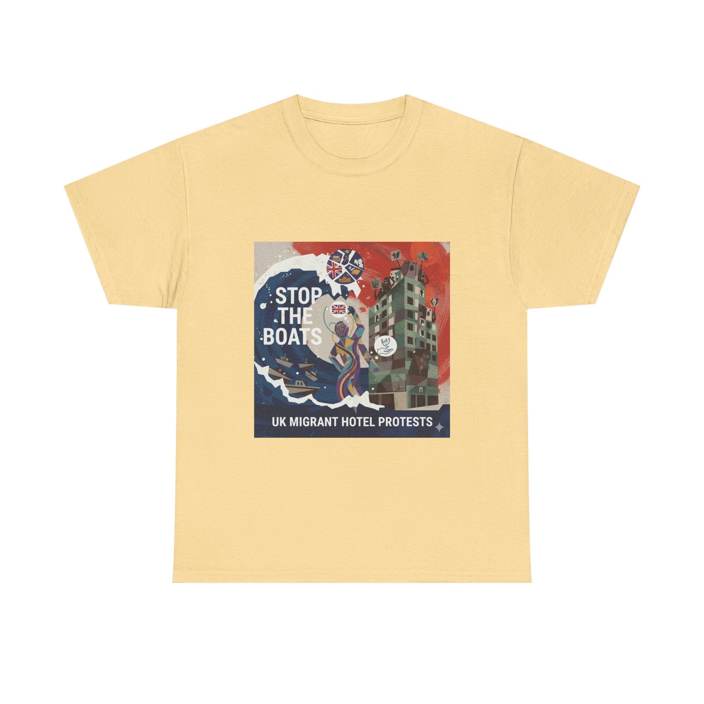 Amazing graphics stop the boats Protest Graphic Tee, T-Shirt, Unisex Cotton Shirt for Activism, Casual Wear, Gift for Advocates, Statement Clothing