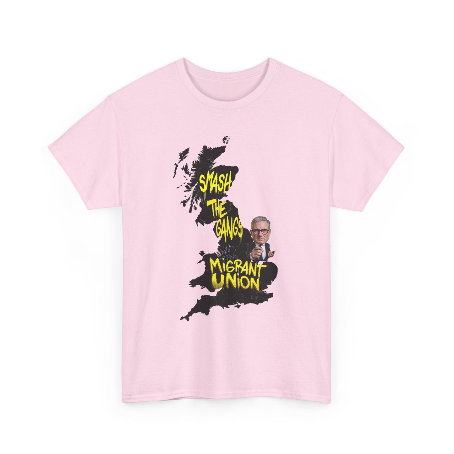 MIGRANT UNION starmer smash the gangs edition - Graphic Unisex Cotton Tee | Smash the Camps, Migrant Union | Protest Wear, Street Style, Music Festival, Casual Outfit