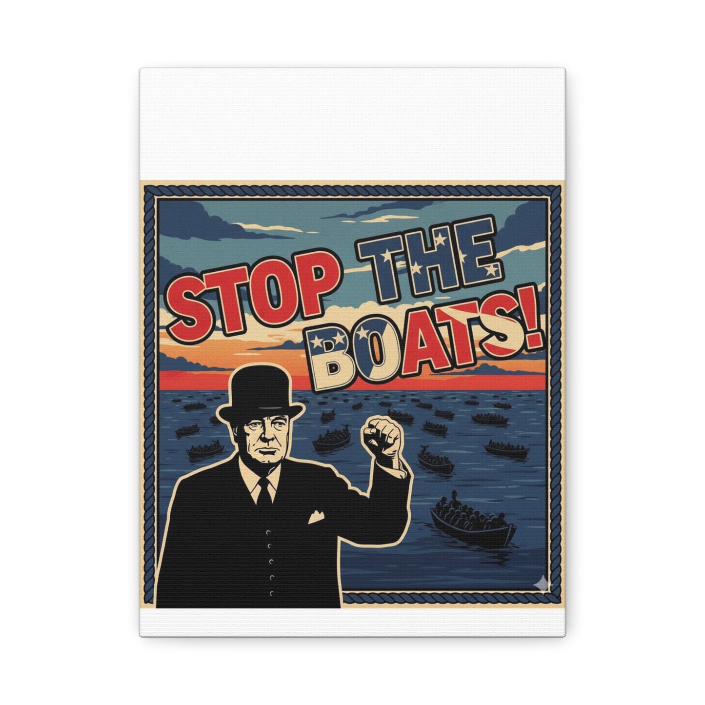 Stop the boats winston churchill retro potrait Matte Canvas, Stretched, 1.25"