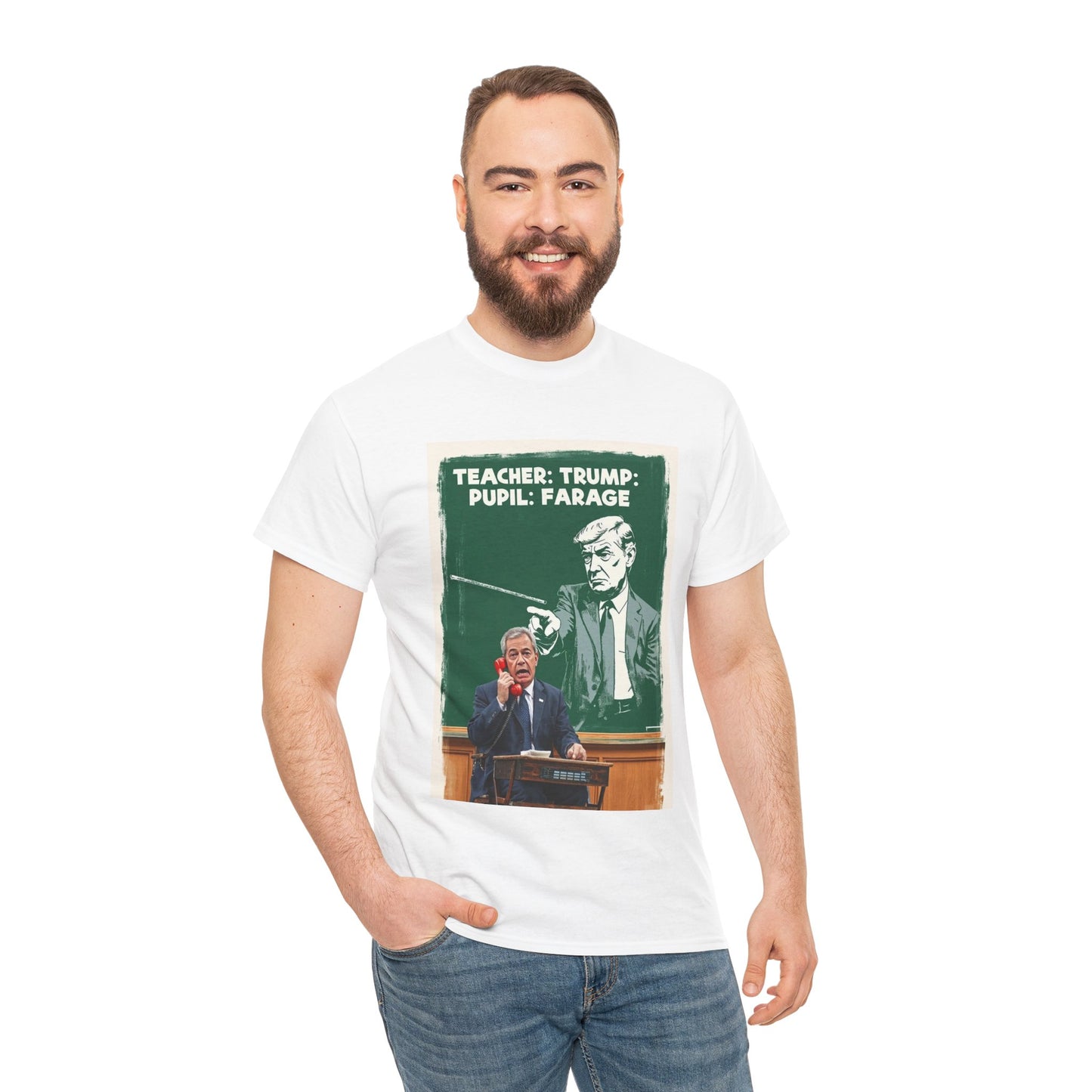 Political Humor Tee: Teacher Trump & Pupil Farage Graphic Shirt