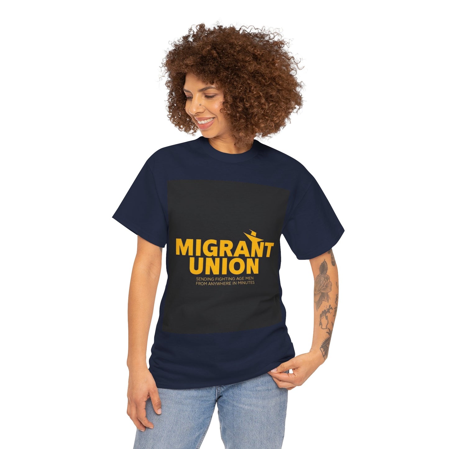 Migrant Union Unisex Heavy Cotton Tee, Casual Wear, Activism Shirt, Gift for Advocates, Comfortable Everyday Tee, Statement Clothing