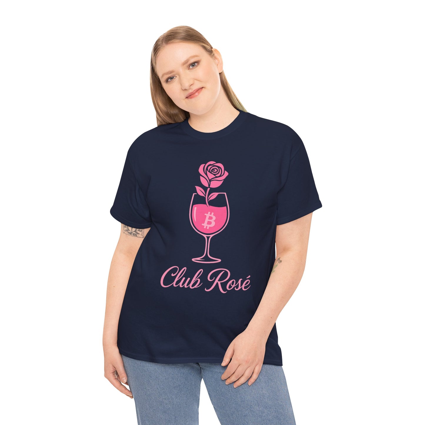Stylish Club Rose Bitcoin-Themed Tee - Club Rosé Design, Unisex Heavy Cotton Shirt, Perfect for Parties, Casual Outings, Gift for Crypto Lovers