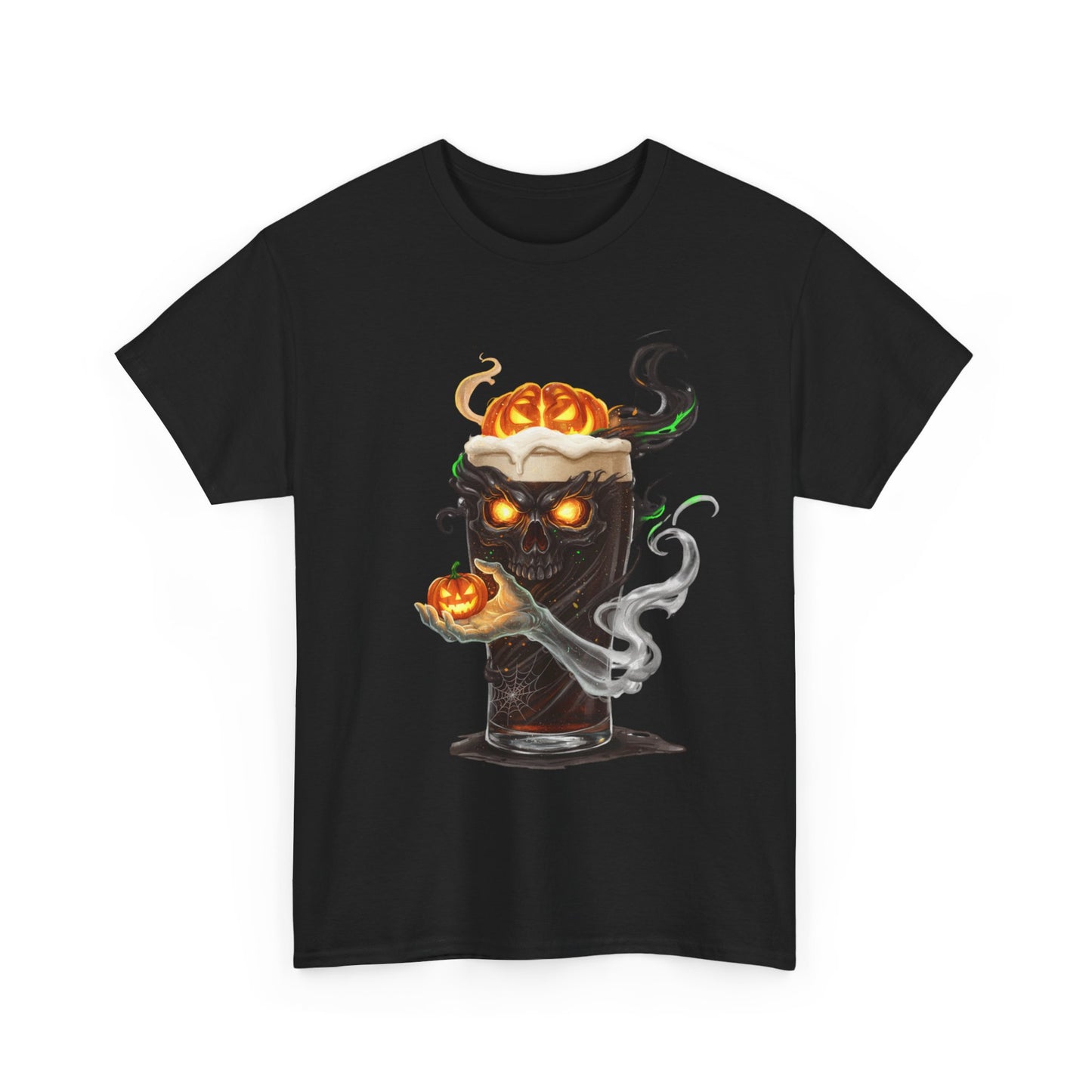 Spooky Skull Pumpkin Guiness Unisex Heavy Cotton Tee