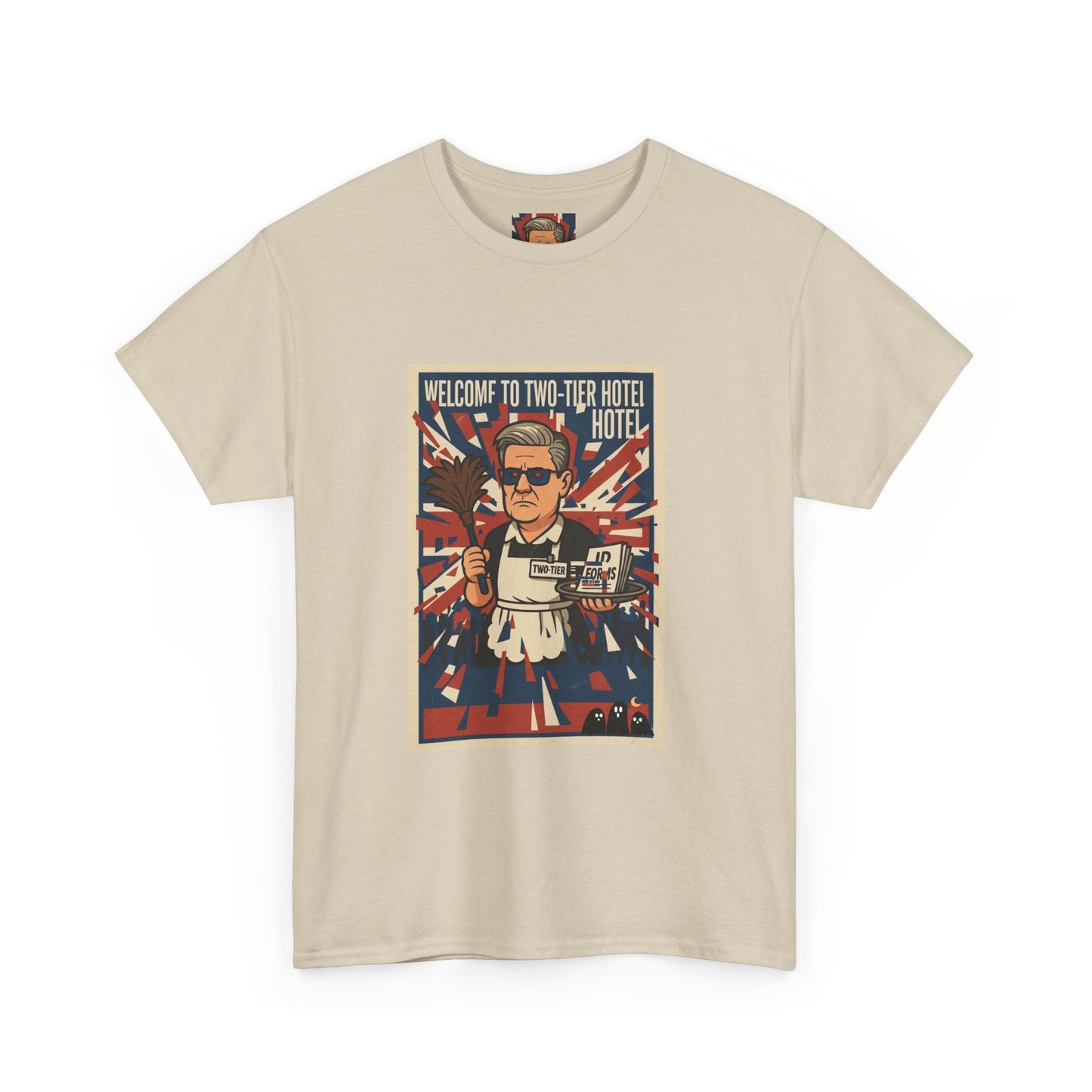 Welcome to two tier starmer hotel Unisex Heavy Cotton Tee patrot satire design