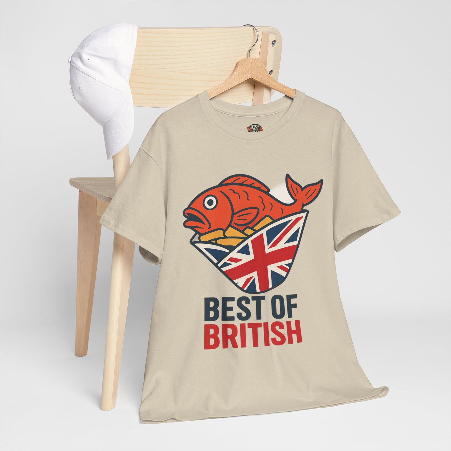 Best of British Fish & chips Unisex Heavy Cotton Tee - Fun Graphic Tee, Casual Summer Shirt, Gifts for Brits, Festival Wear, Travel T-Shirt