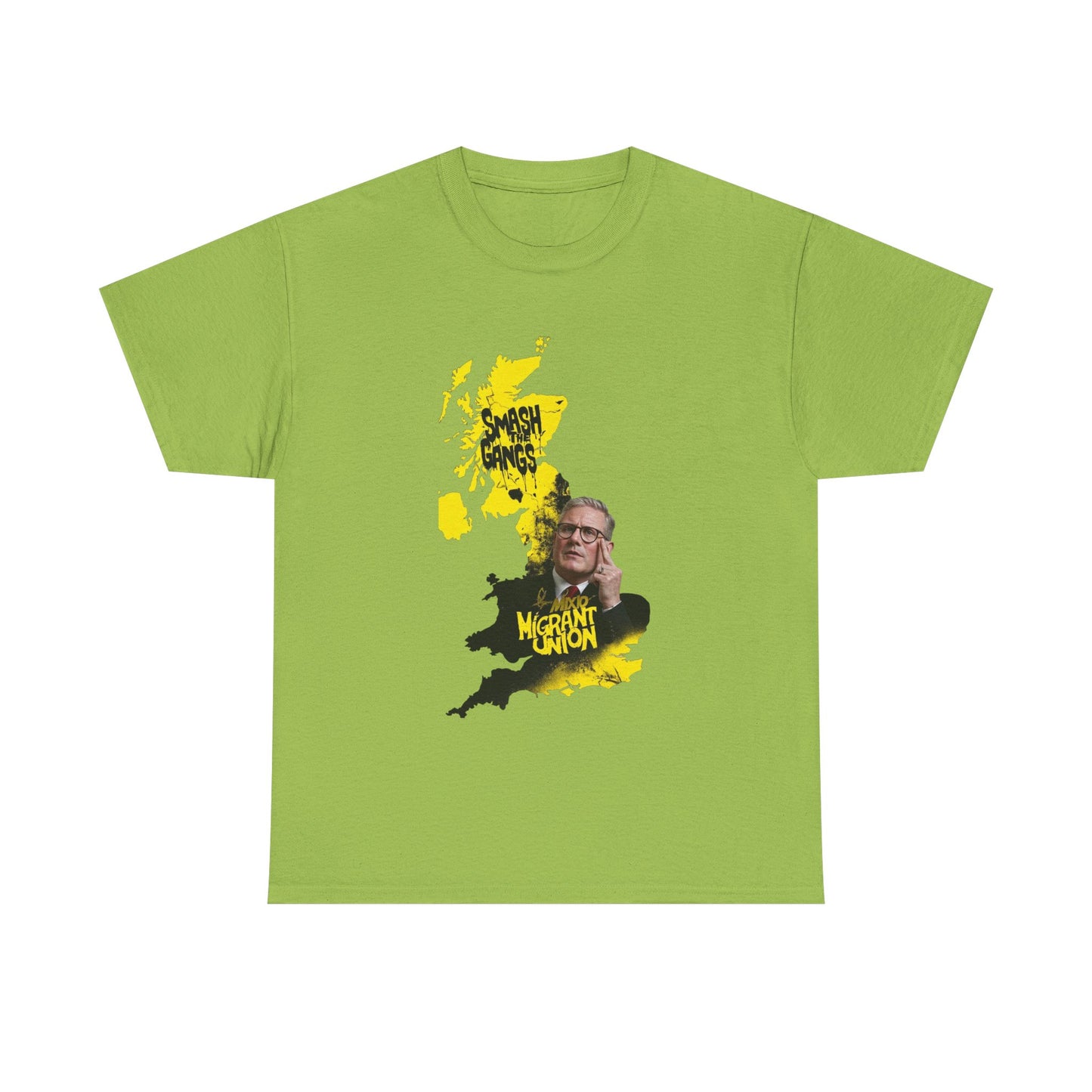 MIGRANT UNION starmer smash the gangs edition - Unisex Heavy Cotton Tee with Custom Graphic Design, Casual Wear, Gift for Him/Her, Unique T-shirt, Graphic Tees for Every Occasion
