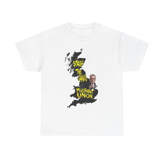 MIGRANT UNION starmer smash the gangs edition - Graphic Unisex Cotton Tee | Smash the Camps, Migrant Union | Protest Wear, Street Style, Music Festival, Casual Outfit