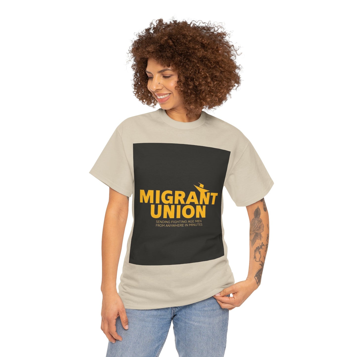 Migrant Union Unisex Heavy Cotton Tee, Casual Wear, Activism Shirt, Gift for Advocates, Comfortable Everyday Tee, Statement Clothing