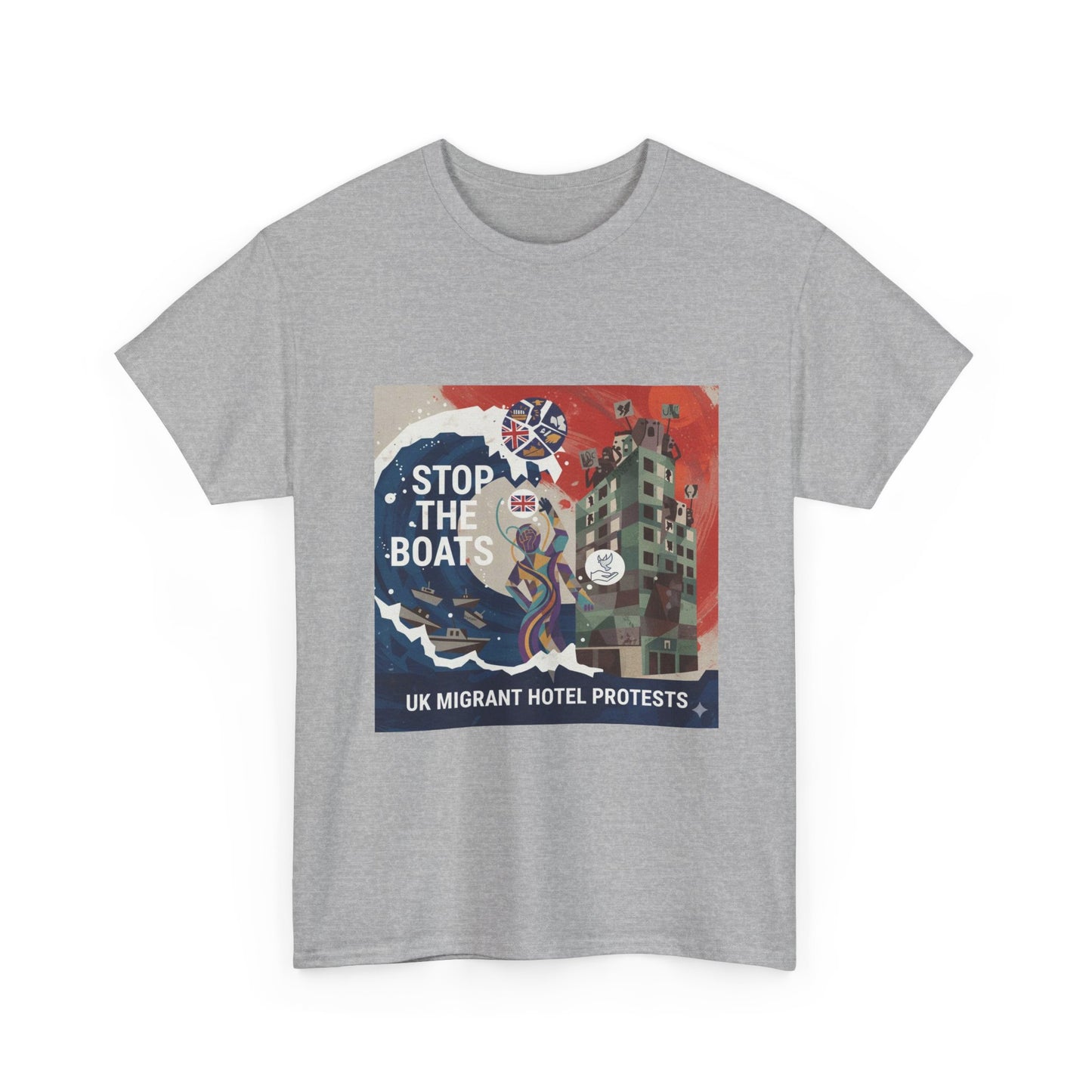 Amazing graphics stop the boats Protest Graphic Tee, T-Shirt, Unisex Cotton Shirt for Activism, Casual Wear, Gift for Advocates, Statement Clothing