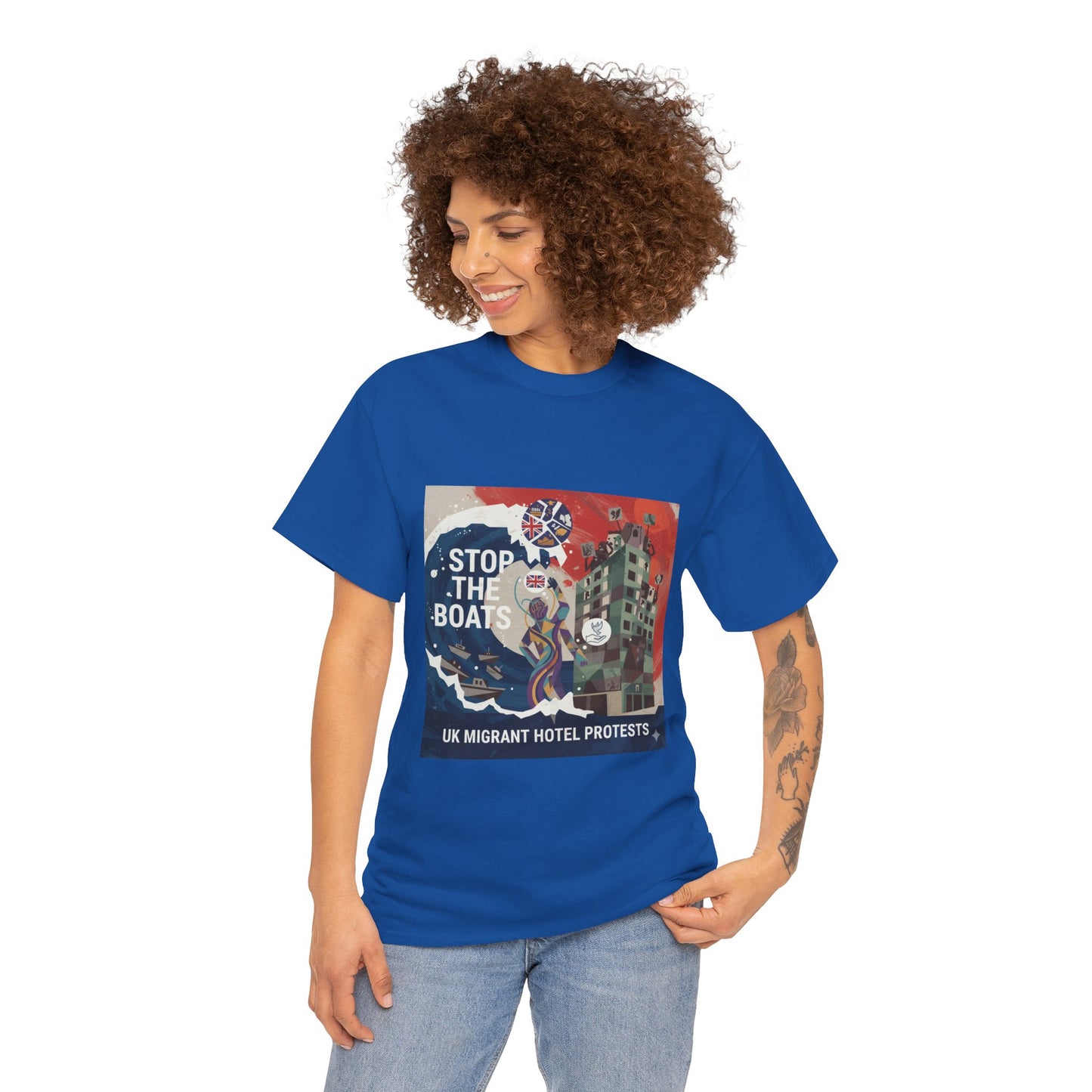 Amazing graphics stop the boats Protest Graphic Tee, T-Shirt, Unisex Cotton Shirt for Activism, Casual Wear, Gift for Advocates, Statement Clothing