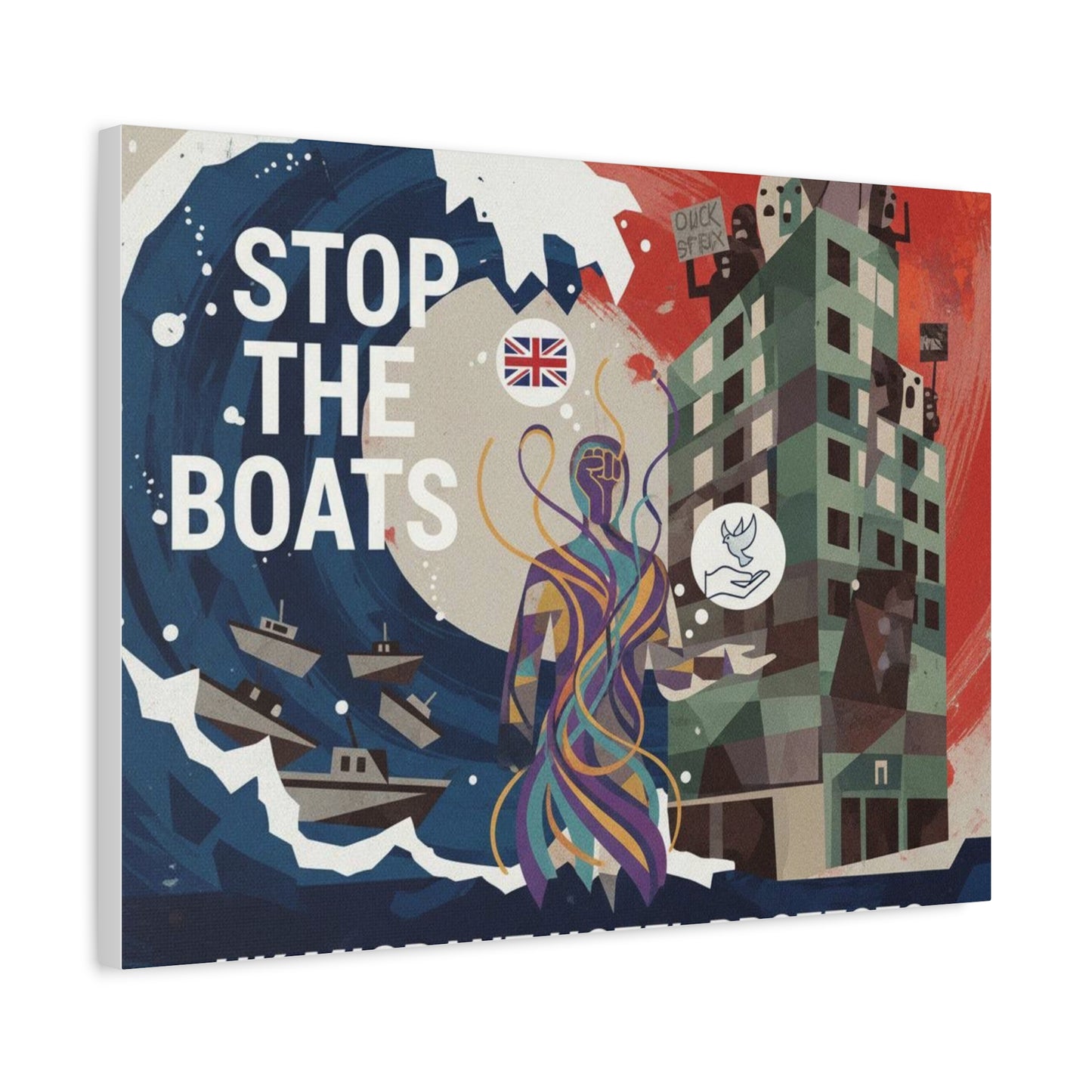 Political Art Canvas Print, Home Decor for Activists, Stop the Boats Artwork, Modern Wall Art, Unique Gift Idea