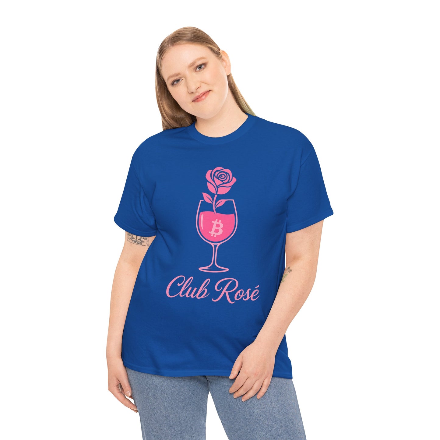 Stylish Club Rose Bitcoin-Themed Tee - Club Rosé Design, Unisex Heavy Cotton Shirt, Perfect for Parties, Casual Outings, Gift for Crypto Lovers