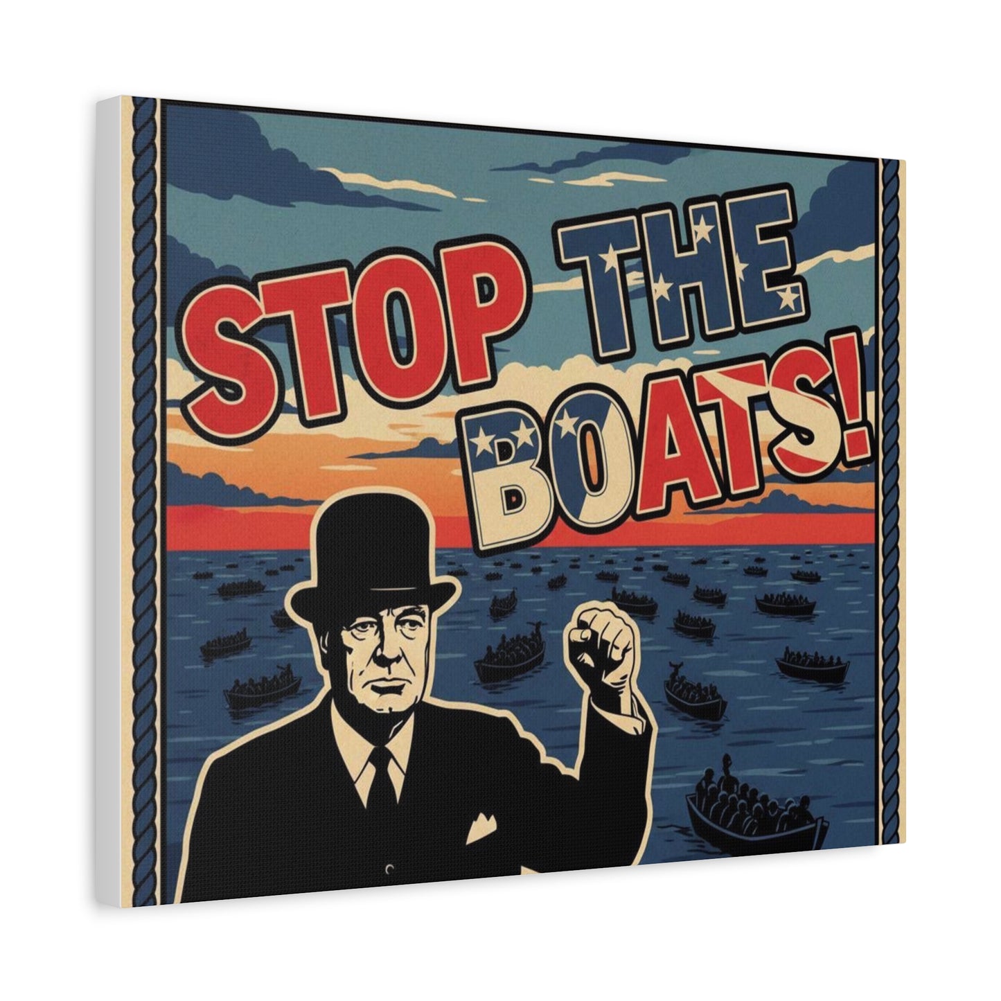 Stop the boats winston churchill retro potrait Matte Canvas, Stretched, 1.25"