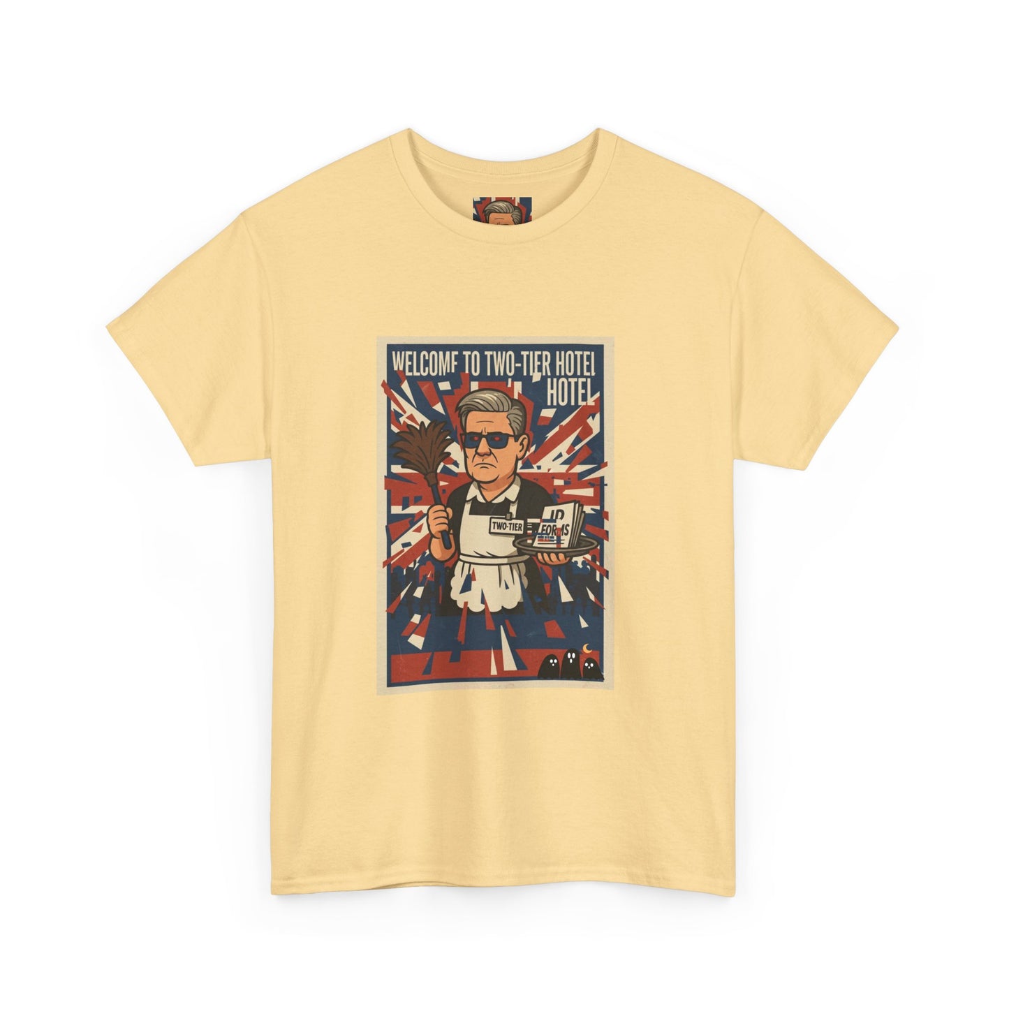 Welcome to two tier starmer hotel Unisex Heavy Cotton Tee patrot satire design
