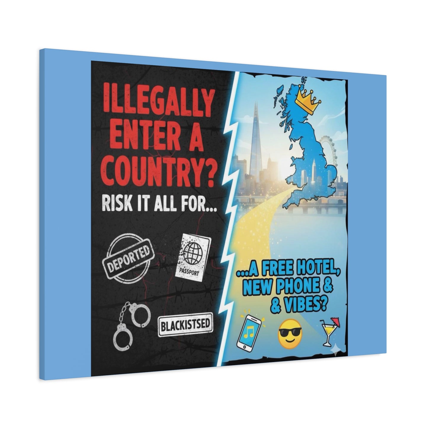 stop the boats British UK england scotland wales n.ireland  satire patriot design Playful Travel Canvas Art