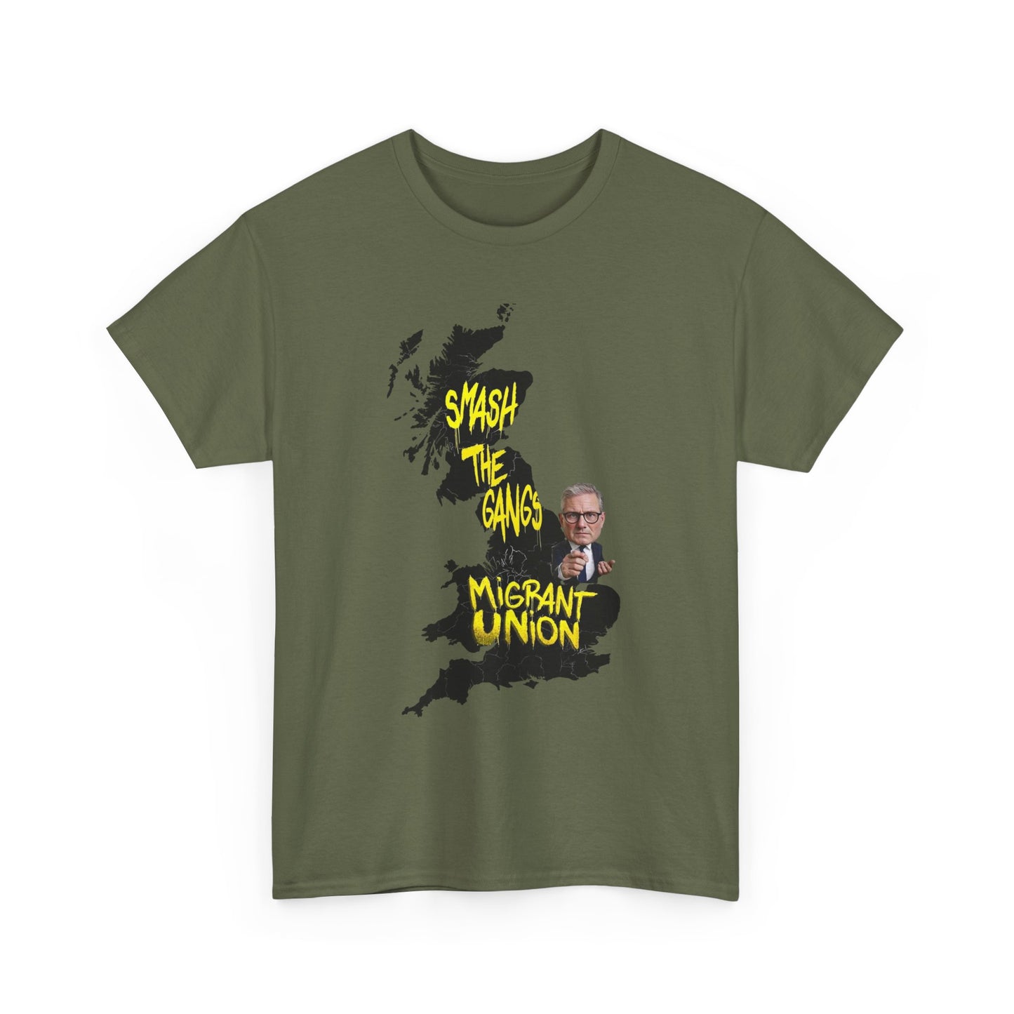 MIGRANT UNION starmer smash the gangs edition - Graphic Unisex Cotton Tee | Smash the Camps, Migrant Union | Protest Wear, Street Style, Music Festival, Casual Outfit
