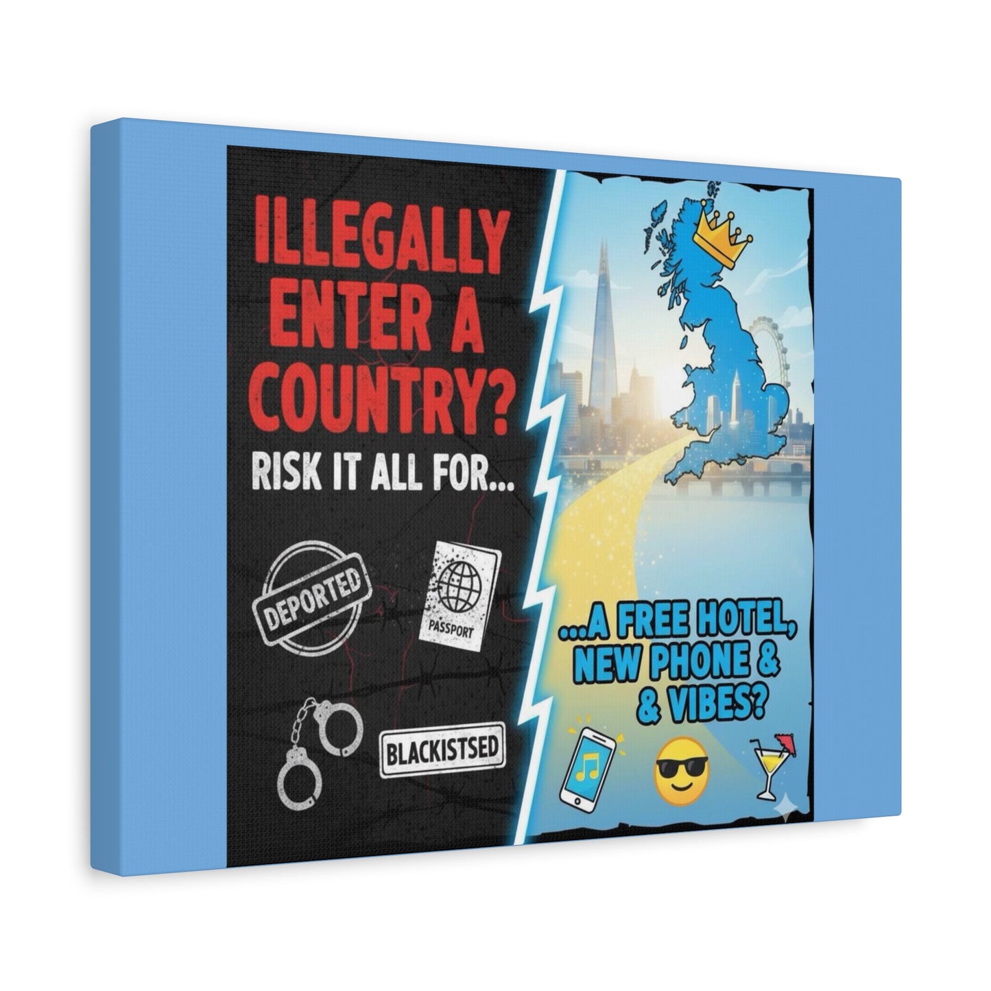 stop the boats British UK england scotland wales n.ireland  satire patriot design Playful Travel Canvas Art