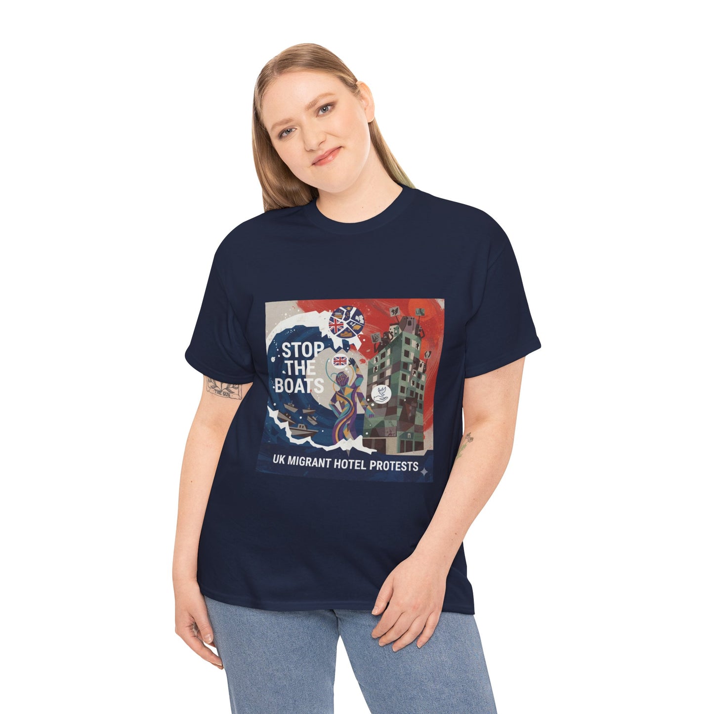 Amazing graphics stop the boats Protest Graphic Tee, T-Shirt, Unisex Cotton Shirt for Activism, Casual Wear, Gift for Advocates, Statement Clothing