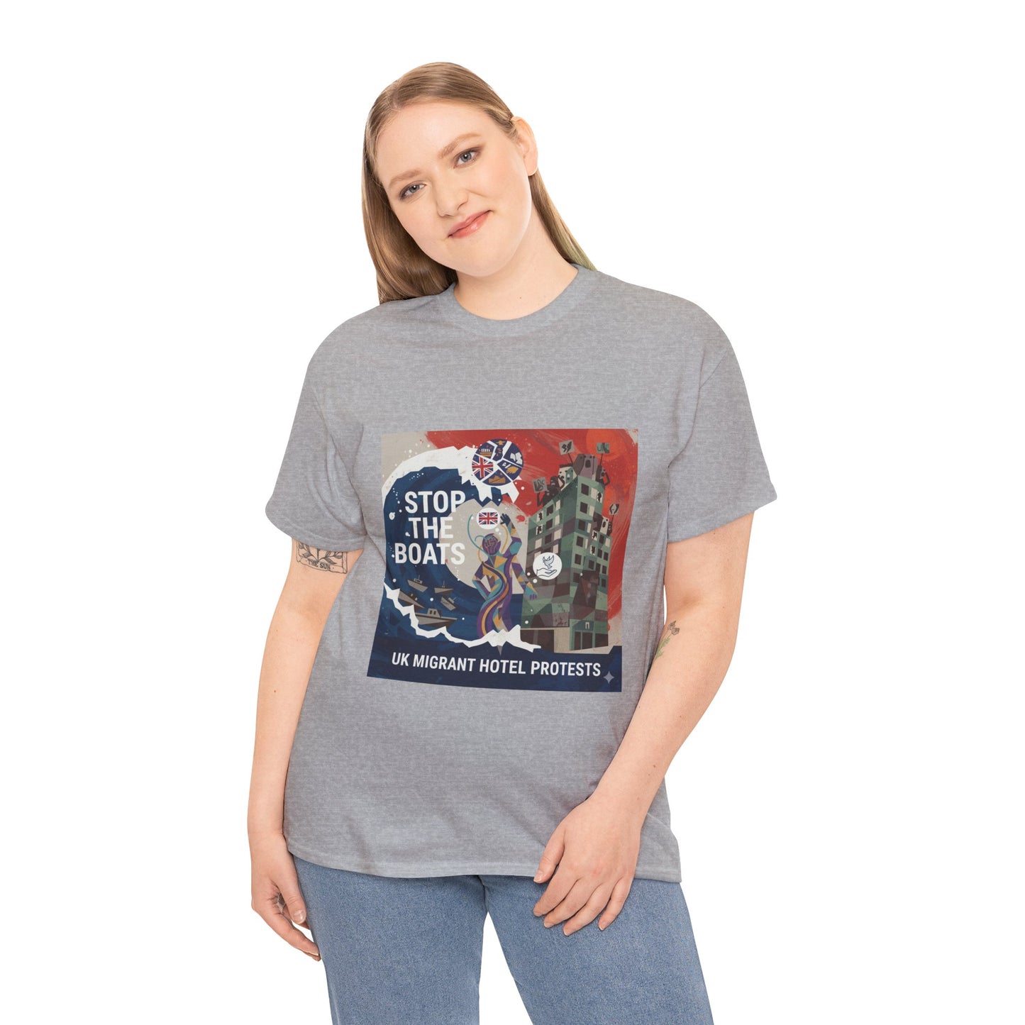 Amazing graphics stop the boats Protest Graphic Tee, T-Shirt, Unisex Cotton Shirt for Activism, Casual Wear, Gift for Advocates, Statement Clothing