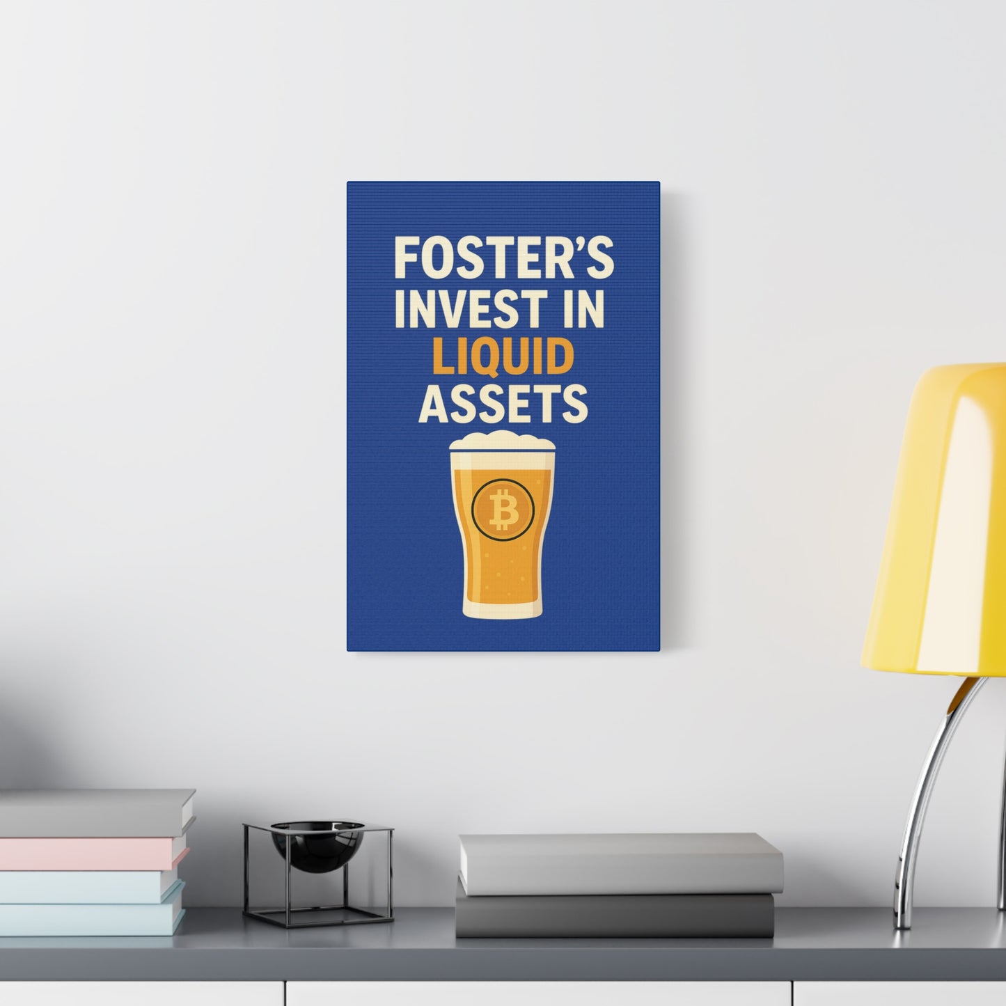 Bitcoin Liquid Assets Fosters Canvas Art, Wall Decor, Cryptocurrency Gift, Modern Home Art, Unique Beer Themed Decoration