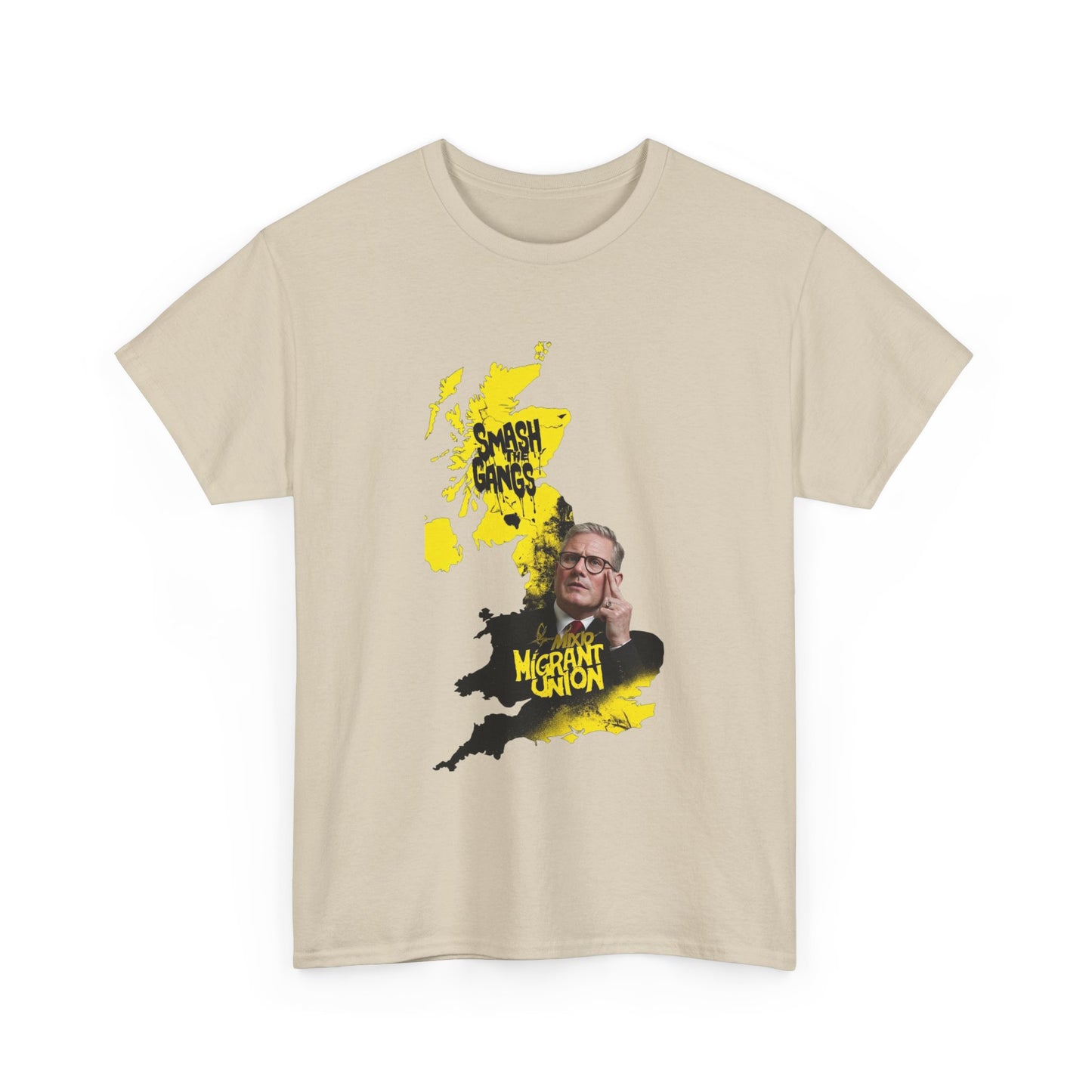 MIGRANT UNION starmer smash the gangs edition - Unisex Heavy Cotton Tee with Custom Graphic Design, Casual Wear, Gift for Him/Her, Unique T-shirt, Graphic Tees for Every Occasion