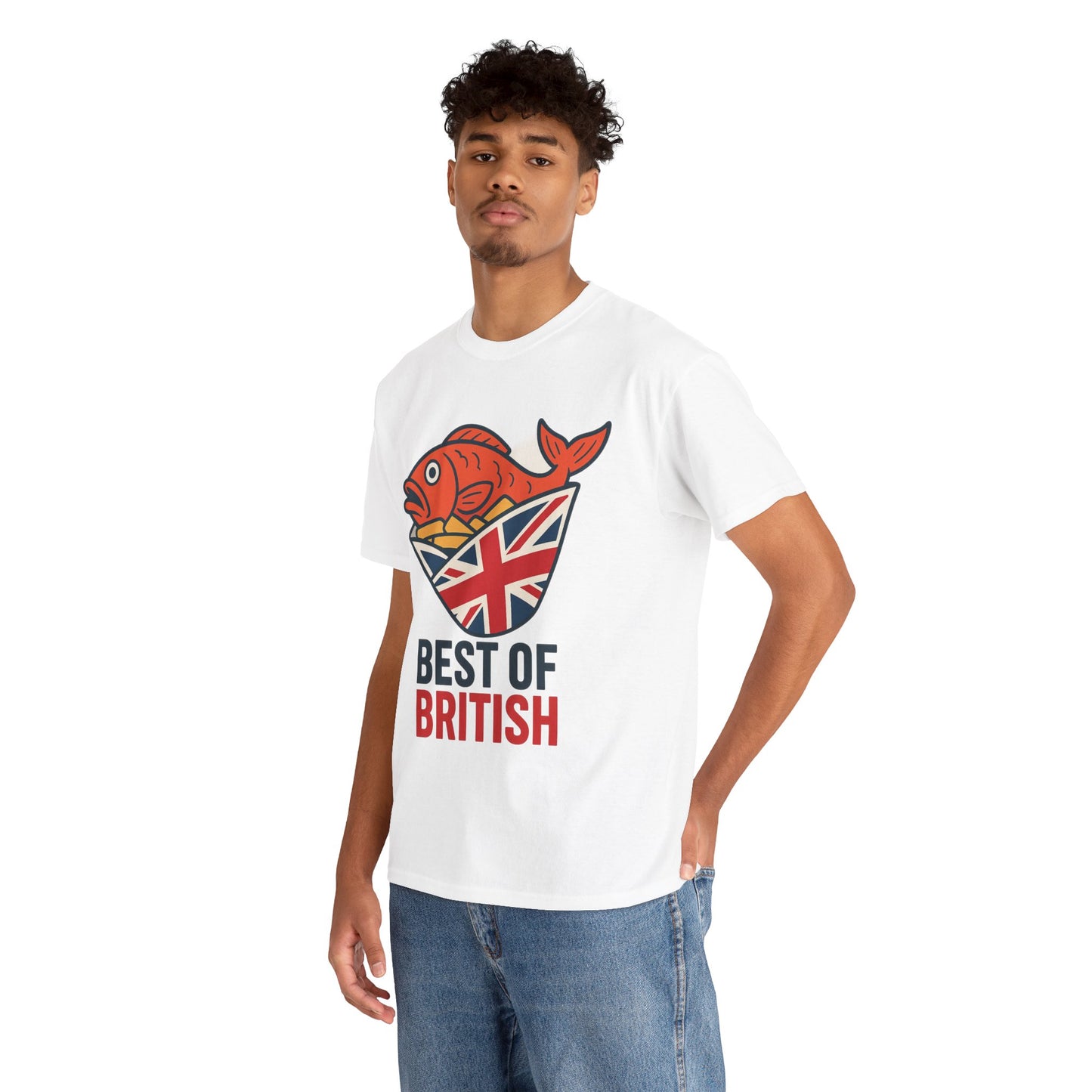 Best of British Fish & chips Unisex Heavy Cotton Tee - Fun Graphic Tee, Casual Summer Shirt, Gifts for Brits, Festival Wear, Travel T-Shirt