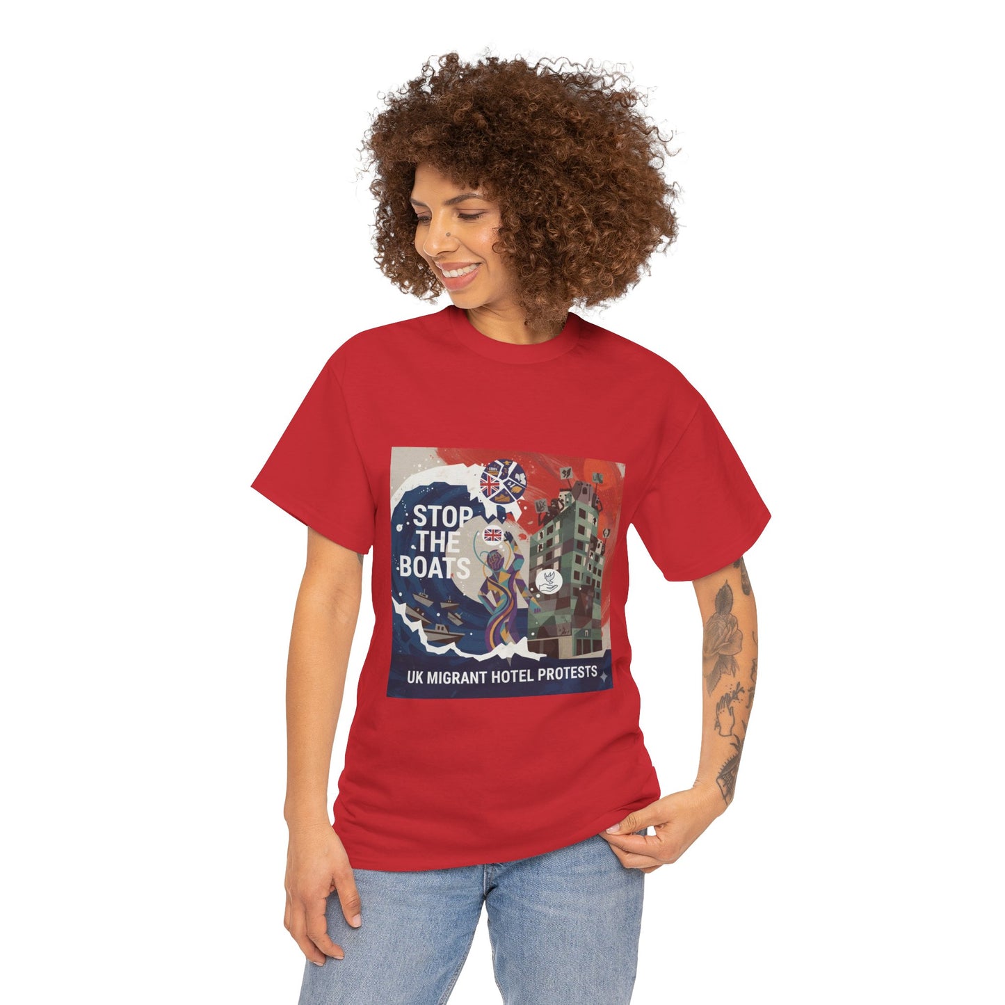 Amazing graphics stop the boats Protest Graphic Tee, T-Shirt, Unisex Cotton Shirt for Activism, Casual Wear, Gift for Advocates, Statement Clothing