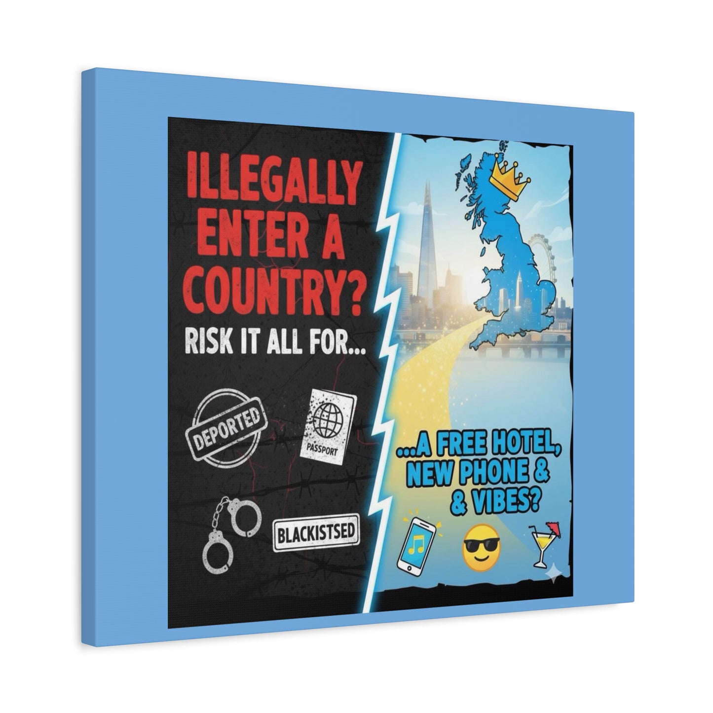 stop the boats British UK england scotland wales n.ireland  satire patriot design Playful Travel Canvas Art