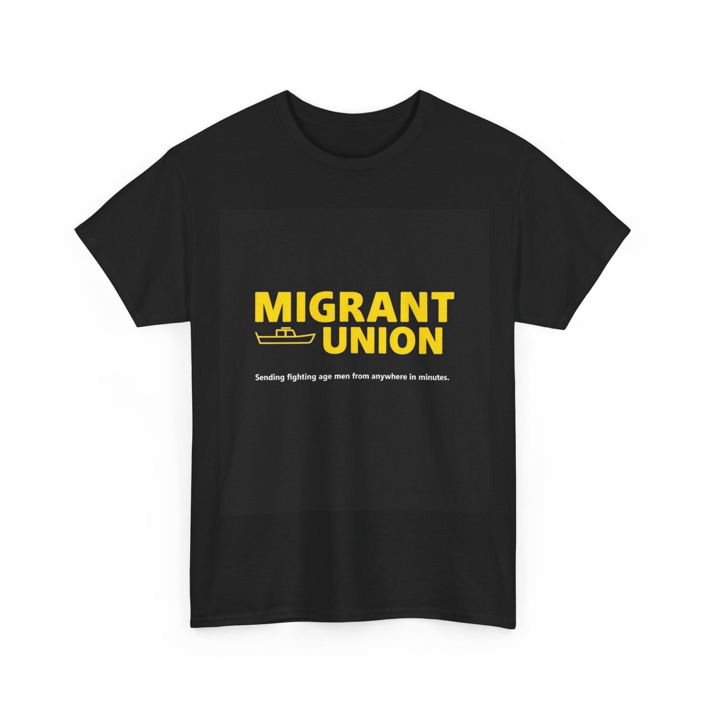 Migrant union satire tee Unisex Cotton Tee - Migrant Union Support Shirt, Activism Apparel, Protest T-Shirt, Statement Wear, Unisex Graphic Tee
