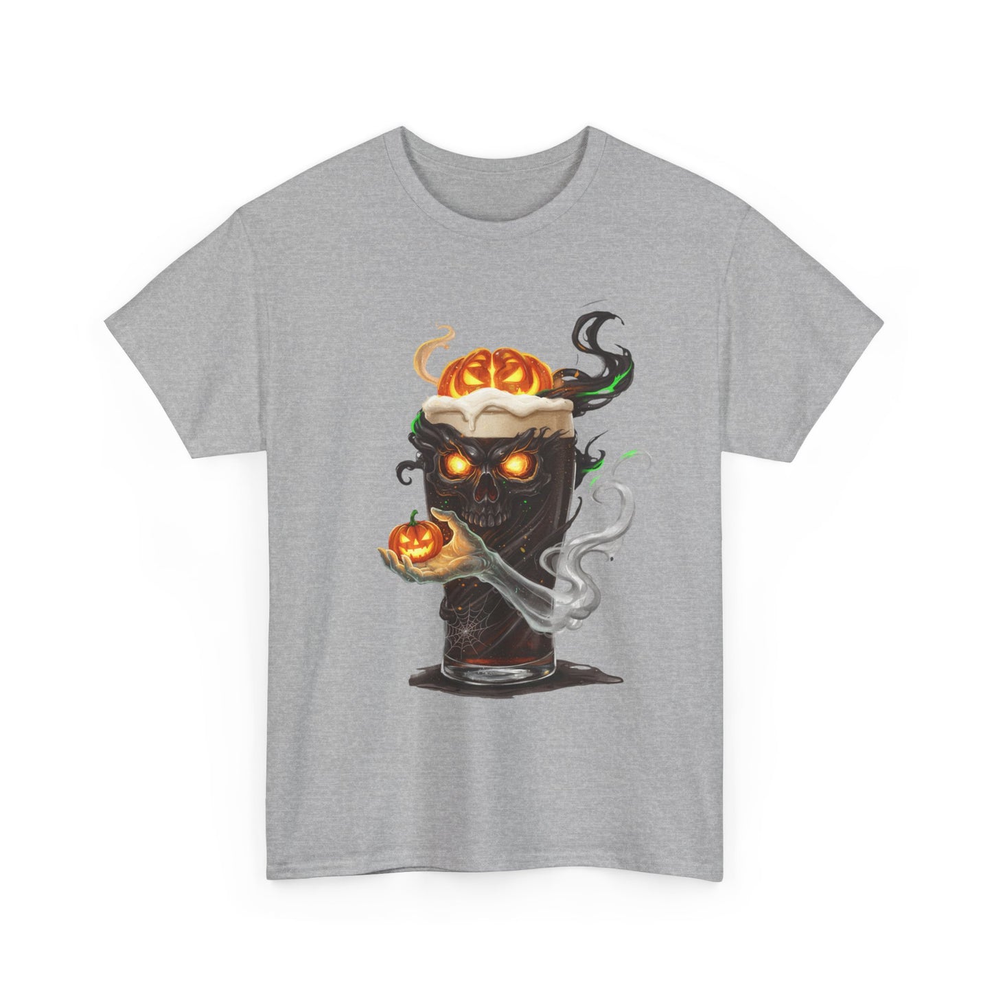 Spooky Skull Pumpkin Guiness Unisex Heavy Cotton Tee
