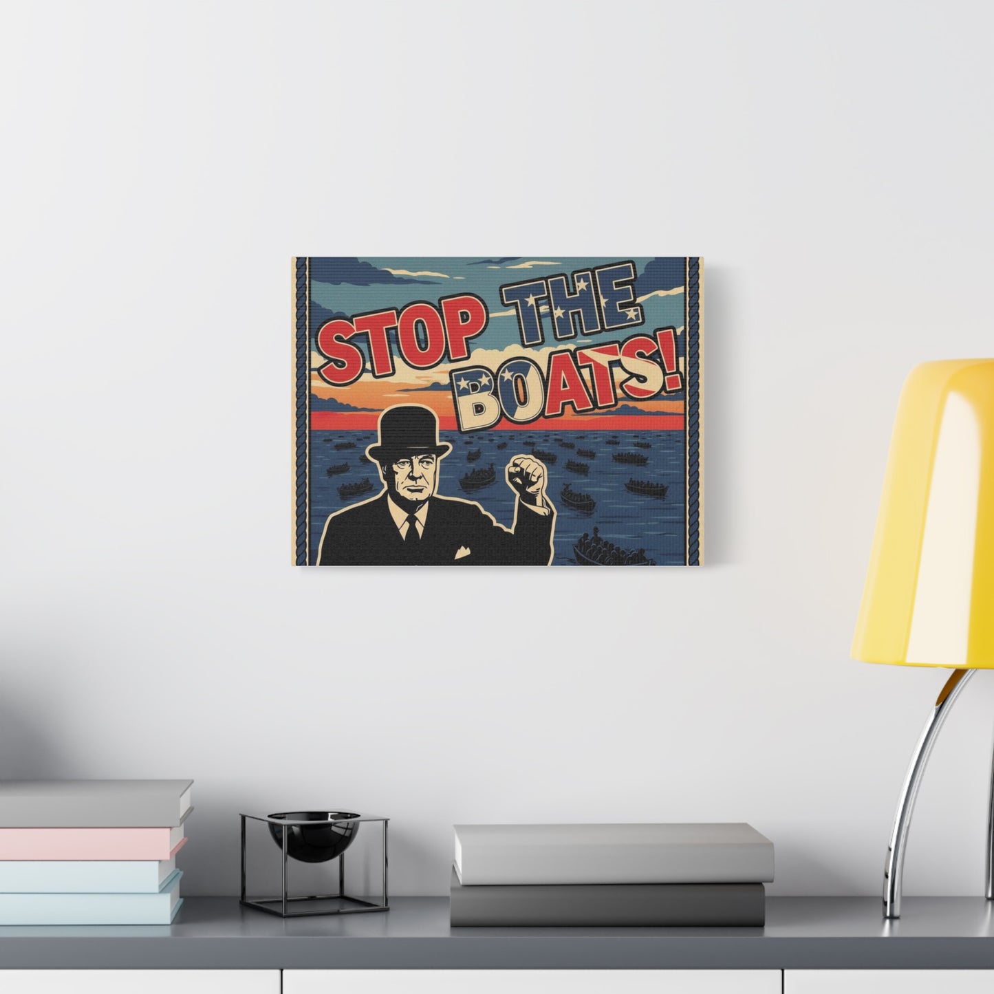Stop the boats winston churchill retro potrait Matte Canvas, Stretched, 1.25"