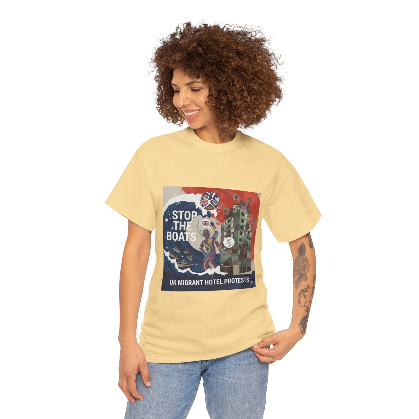 Amazing graphics stop the boats Protest Graphic Tee, T-Shirt, Unisex Cotton Shirt for Activism, Casual Wear, Gift for Advocates, Statement Clothing