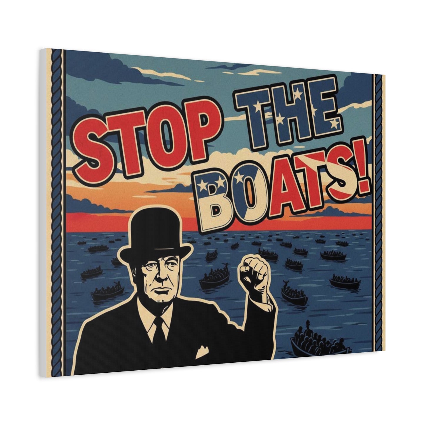 Stop the boats winston churchill retro potrait Matte Canvas, Stretched, 1.25"