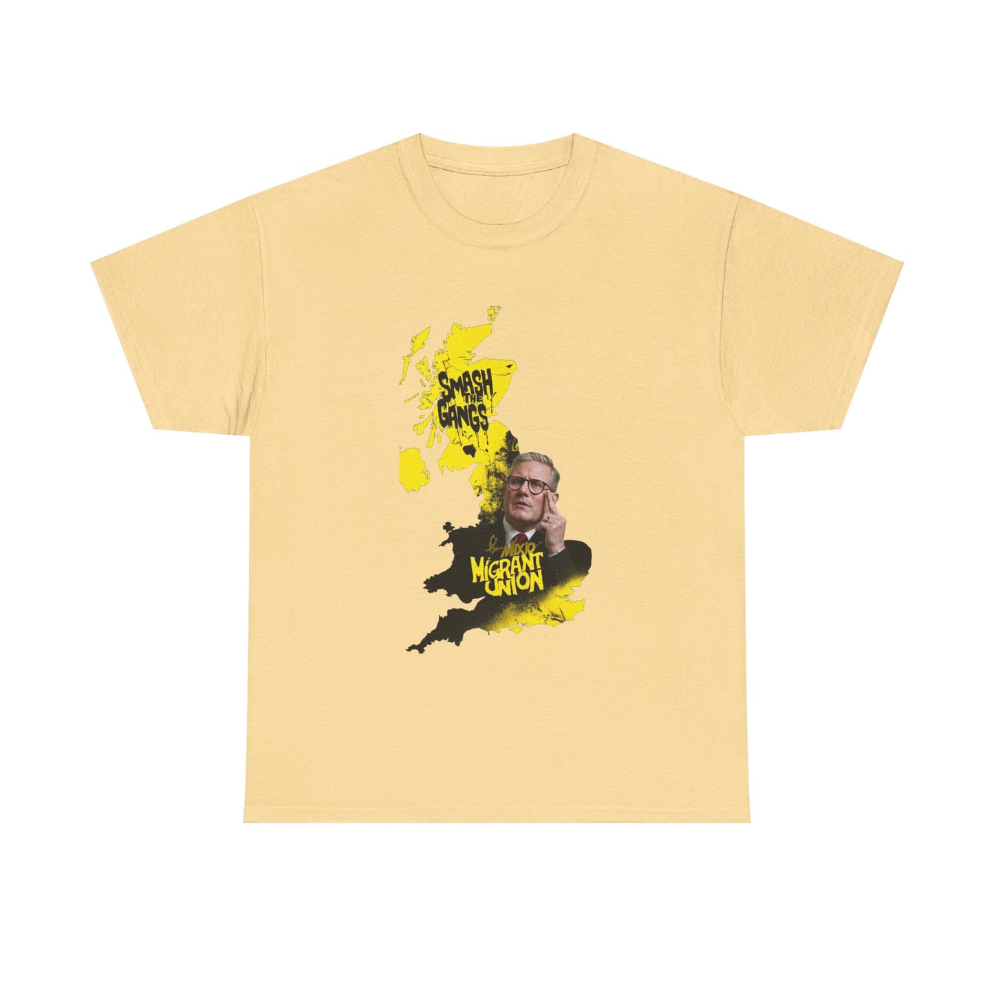 MIGRANT UNION starmer smash the gangs edition - Unisex Heavy Cotton Tee with Custom Graphic Design, Casual Wear, Gift for Him/Her, Unique T-shirt, Graphic Tees for Every Occasion