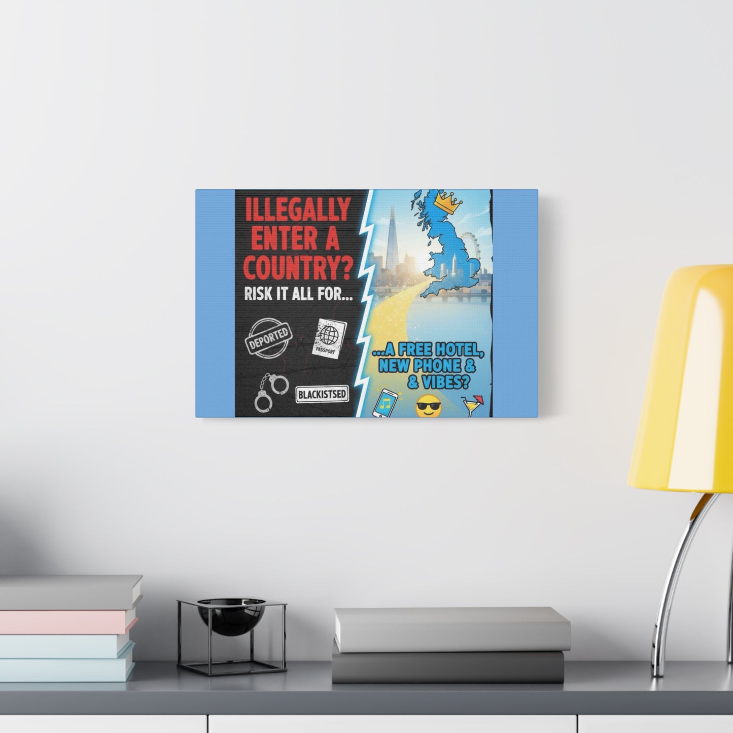 stop the boats British UK england scotland wales n.ireland  satire patriot design Playful Travel Canvas Art