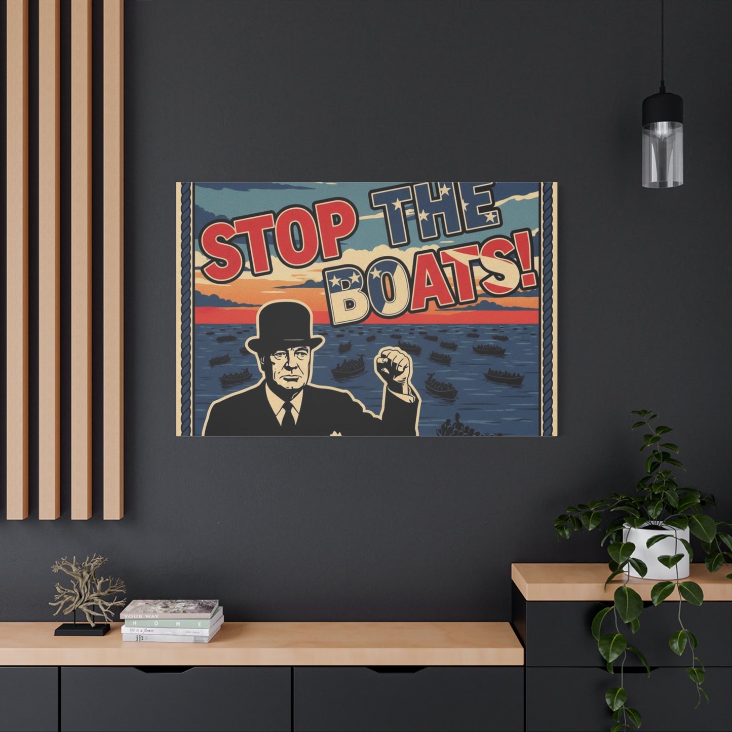 Stop the boats winston churchill retro potrait Matte Canvas, Stretched, 1.25"
